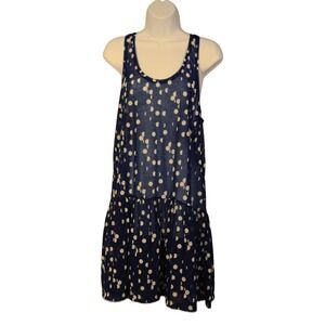 HM Woman Large Navy Blue Polka Dot Sleeveless Drop Waist Ruffle Hem Mini Dress